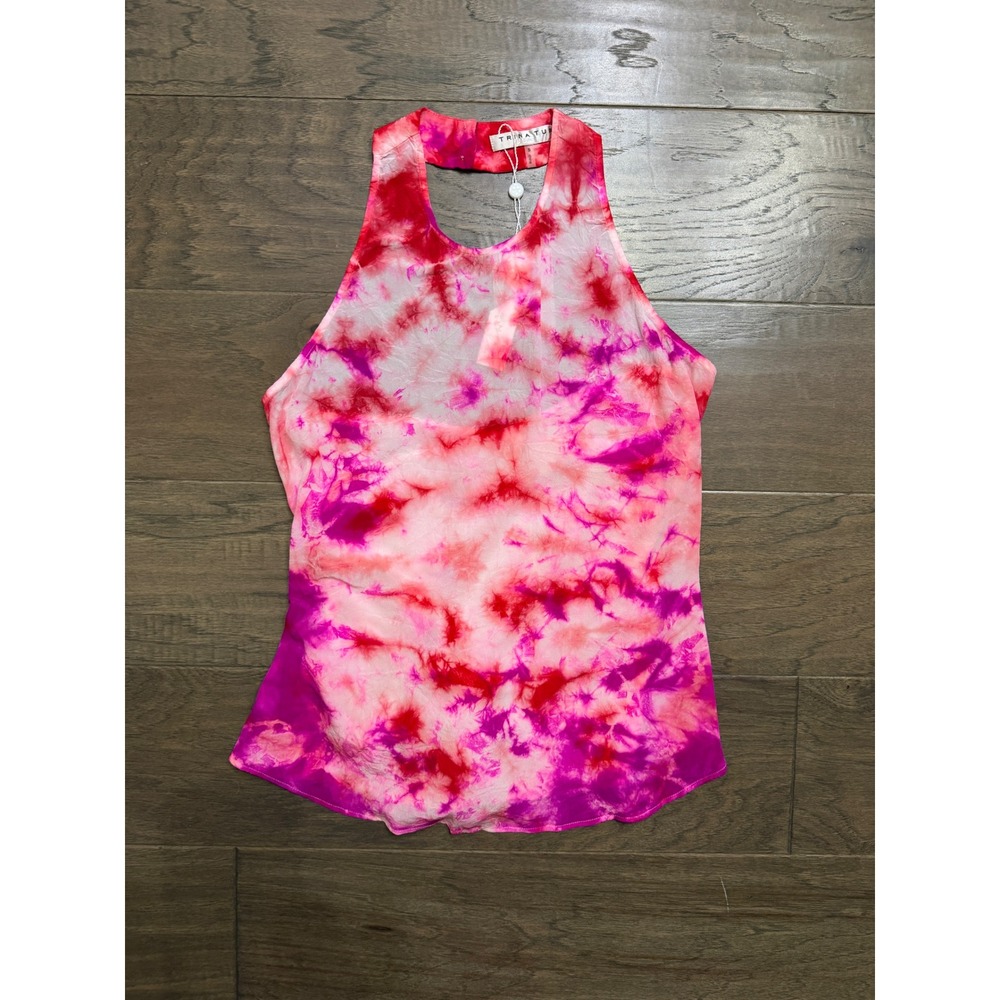NWT Trina Turk Womens Pink Tie Dye 100% Silk Halter Top Back Bow Size S